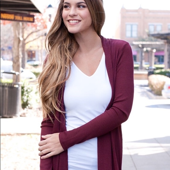 Last 2! M-L Burgundy Open Front Cardigan - Picture 2 of 8